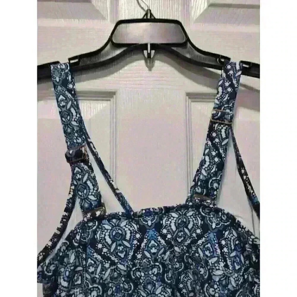 Kona Sol Swimwear Tankini Top‎ Paisley Geometric Printed Blue White Size Medium - Picture 3 of 10